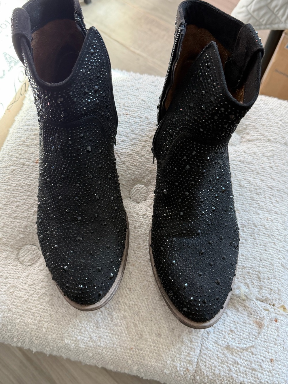 Black Crystal-Embellished Women's Ankle Boots